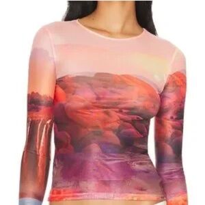 Miaou Oasis Print Long Sleeve Mesh Top | M